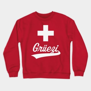 Grüezi Lettering (Switzerland / Swiss Flag / White) Crewneck Sweatshirt